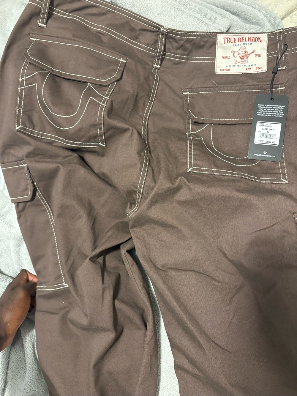 True Religion Men’s Chocolate Brown Cargo Pants with Contrast Stitching